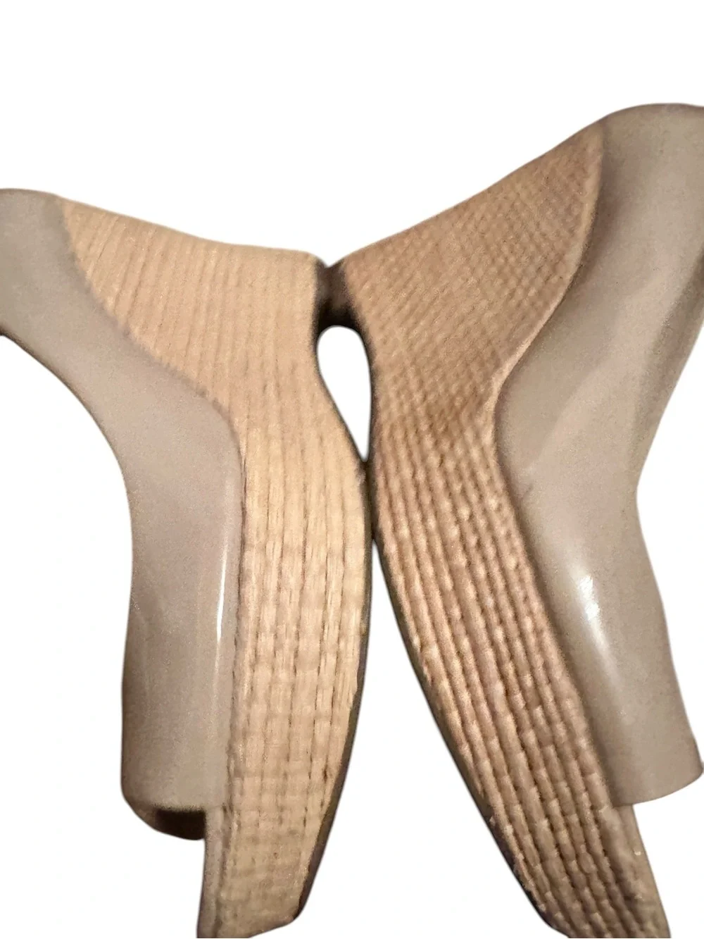 Women’s Franco Sarto Nude Patent Peep-Toe Wedge Heels Size 9M
